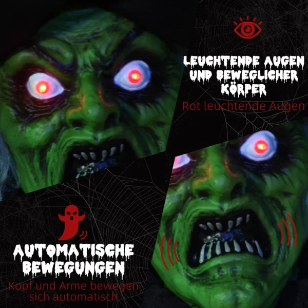 Halloween Hexe, Halloween Dekoration, Soundfunktion, Mit Bewegungssensor Und LED Lichtern, 60 Cm X 18 Cm X 183 Cm