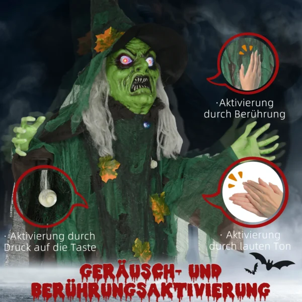 Halloween Hexe, Halloween Dekoration, Soundfunktion, Mit Bewegungssensor Und LED Lichtern, 60 Cm X 18 Cm X 183 Cm