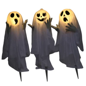 Halloweendekoration, 3 Leuchtende Geister, Bewegungssensor, 54 X 10 X 60 Cm, Weiß