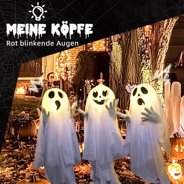 Halloweendekoration, 3 Leuchtende Geister, Bewegungssensor, 54 X 10 X 60 Cm, Weiß