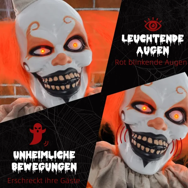 Halloweendekoration Clown, Biegsame Arme, Aktiviert Durch Berührung/Geräusche, Leuchtende Augen