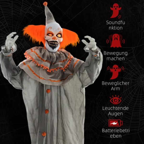 Halloweendekoration Clown, Biegsame Arme, Aktiviert Durch Berührung/Geräusche, Leuchtende Augen