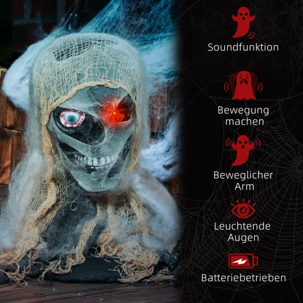 Halloweendekoration, Einäugige Mumie, Biegsame Arme, Leuchtende Augen, Gruseliges Heulen, 55x18x35 Cm