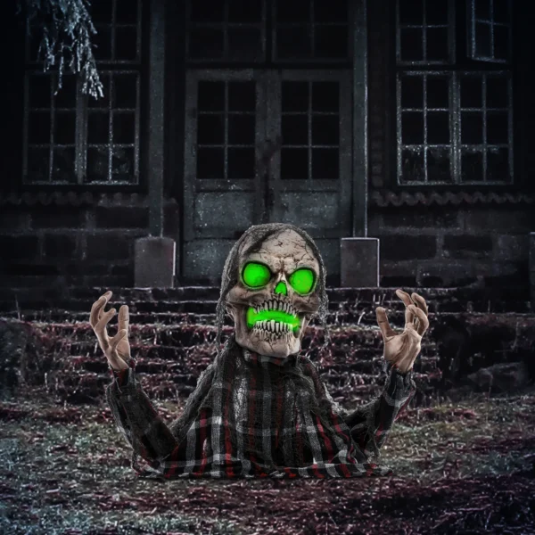 Halloweendekoration Groundbreaker Skelett, Biegsame Arme, Leuchtende Augen, Unheimliches Heulen