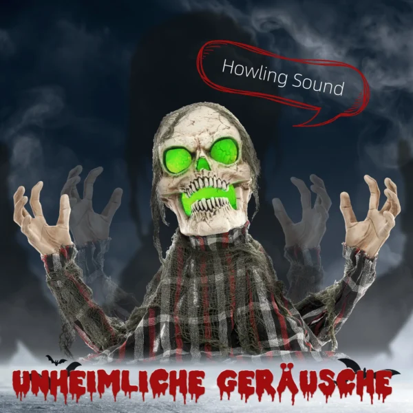 Halloweendekoration Groundbreaker Skelett, Biegsame Arme, Leuchtende Augen, Unheimliches Heulen