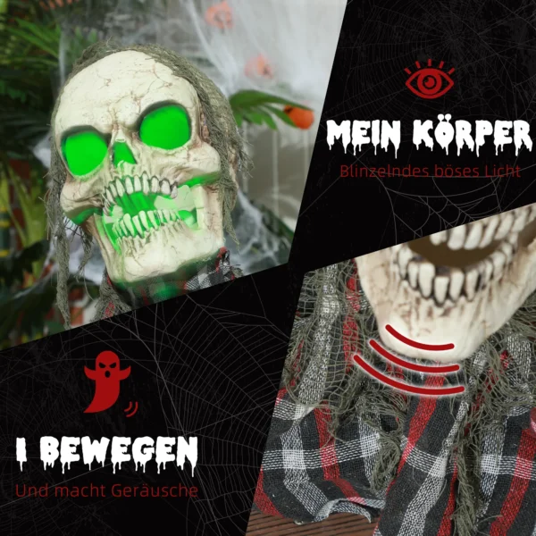 Halloweendekoration Groundbreaker Skelett, Biegsame Arme, Leuchtende Augen, Unheimliches Heulen