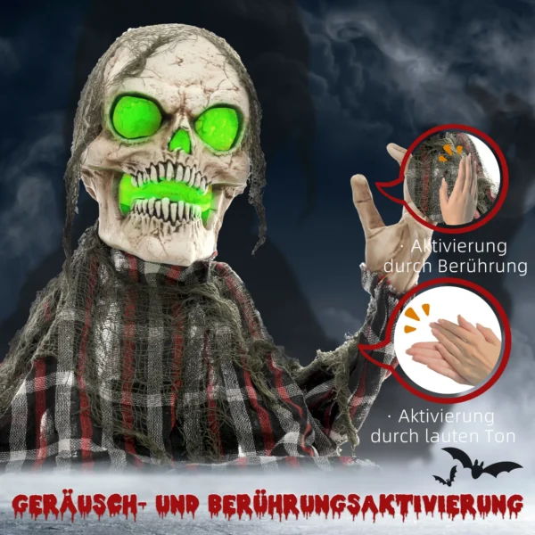 Halloweendekoration Groundbreaker Skelett, Biegsame Arme, Leuchtende Augen, Unheimliches Heulen
