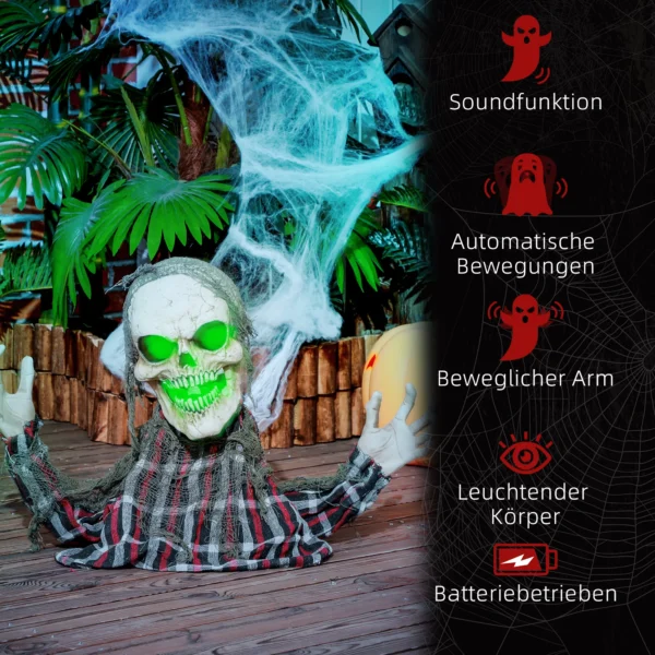 Halloweendekoration Groundbreaker Skelett, Biegsame Arme, Leuchtende Augen, Unheimliches Heulen