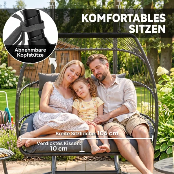 Hängestuhl, Faltbarer Korbstuhl Mit Kissen, Stahlrahmen, Für Drinnen Und Draußen, Bis Zu 260 Kg Belastbar, Dunkelgrau