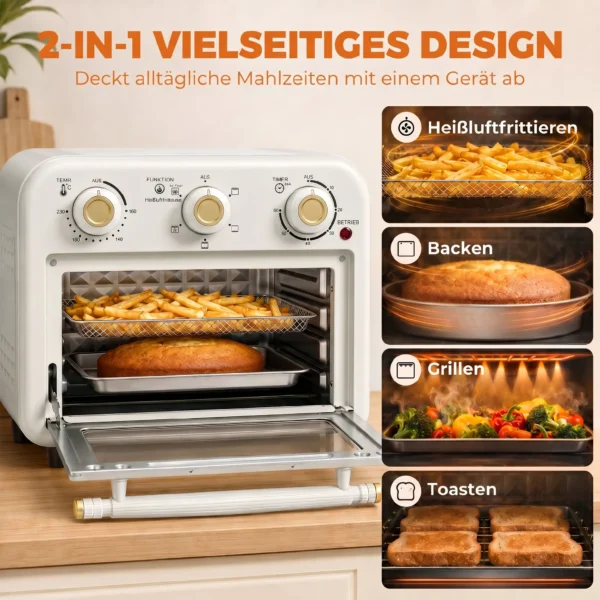 Heißluftfritteuse 12 Liter Mini Backofen Mit Umluft, 5 Programmen, Backblech Und Frittierkorb, 1200 W, Spülmaschinenfest