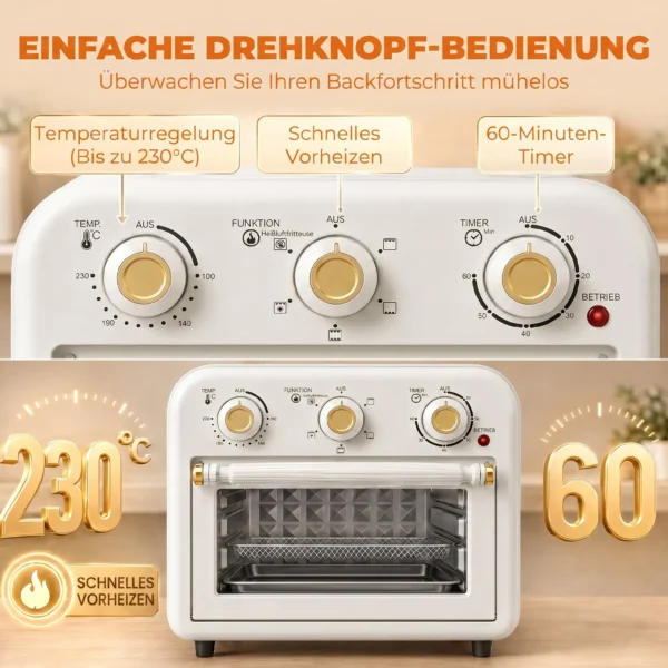Heißluftfritteuse 12 Liter Mini Backofen Mit Umluft, 5 Programmen, Backblech Und Frittierkorb, 1200 W, Spülmaschinenfest