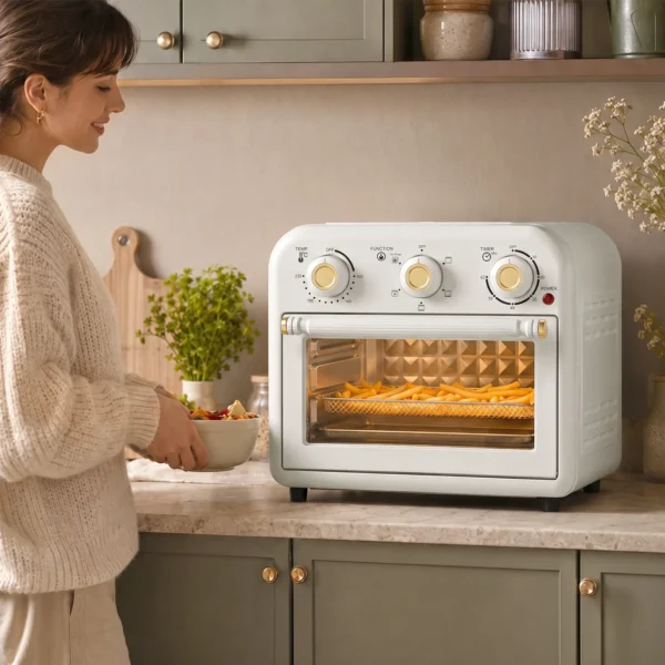 Heißluftfritteuse 12 Liter Mini Backofen Mit Umluft, 5 Programmen, Backblech Und Frittierkorb, 1200 W, Spülmaschinenfest