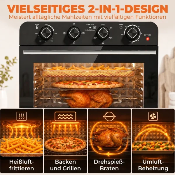 Heißluftfritteusen Backofen Mit Umluft Und Drehspieß Set, Temperaturregler, Timer, 1800 W