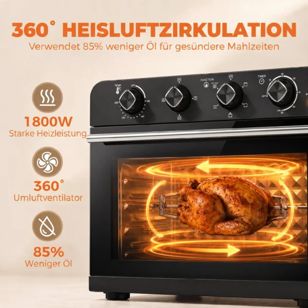 Heißluftfritteusen Backofen Mit Umluft Und Drehspieß Set, Temperaturregler, Timer, 1800 W