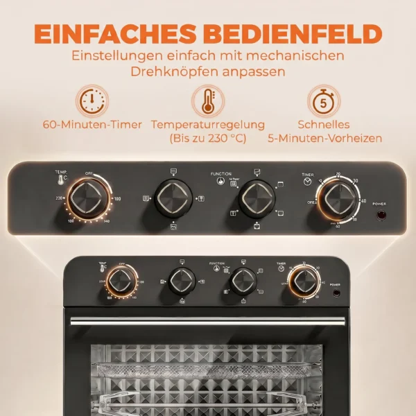 Heißluftfritteusen Backofen Mit Umluft Und Drehspieß Set, Temperaturregler, Timer, 1800 W