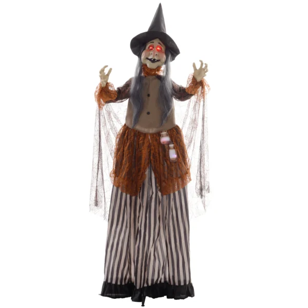 Hexe Mit Zaubertrank, Helloweendeko, Gruselige Laute, Rote Augen, Beweglich, 183 Cm