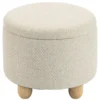 Hocker Mit Stauraum, Runder Sitzhocker Mit Deckel, Leinenoptik Für Wohnzimmer, Schlafzimmer, 38,5x38,5x33,5 Cm Beige