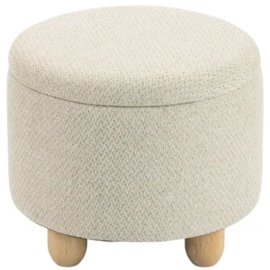 Hocker Mit Stauraum, Runder Sitzhocker Mit Deckel, Leinenoptik Für Wohnzimmer, Schlafzimmer, 38,5x38,5x33,5 Cm Beige