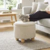 Hocker Mit Stauraum, Runder Sitzhocker Mit Deckel, Leinenoptik Für Wohnzimmer, Schlafzimmer, 38,5x38,5x33,5 Cm Beige