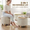 Hocker Mit Stauraum, Runder Sitzhocker Mit Deckel, Leinenoptik Für Wohnzimmer, Schlafzimmer, 38,5x38,5x33,5 Cm Beige