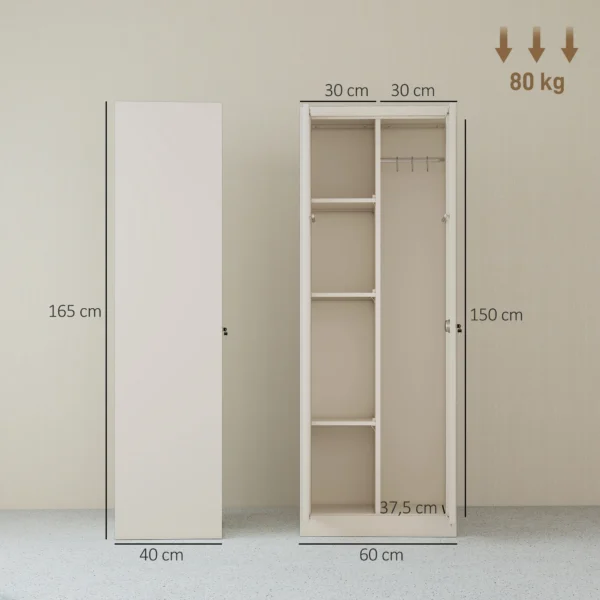 Hoher Stahlschrank Für Die Garage Mit Türen & Verstellbaren Einlegeböden, Aufbewahrungsschrank Mit Kleiderstange, Cremeweiß