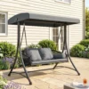 Hollywoodschaukel Rattan 2 Sitzer Gartenschaukel Mit Verstellbarem Sonnendach Weichem Kissen A Rahmen Dunkelgrau
