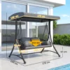 Hollywoodschaukel Rattan 2 Sitzer Gartenschaukel Mit Verstellbarem Sonnendach Weichem Kissen A Rahmen Dunkelgrau