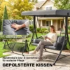 Hollywoodschaukel Rattan 2 Sitzer Gartenschaukel Mit Verstellbarem Sonnendach Weichem Kissen A Rahmen Dunkelgrau