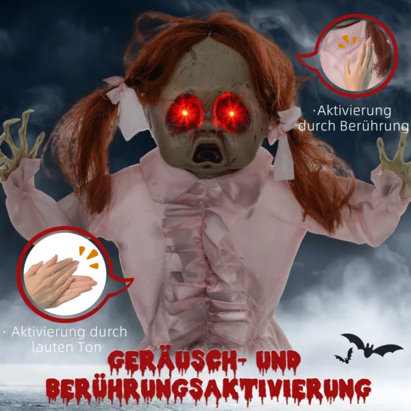 Horrorpuppe, Helloweendeko, Aktiviert Mit Geräusche/Berührung, Rote Augen, Sound, 76 Cm
