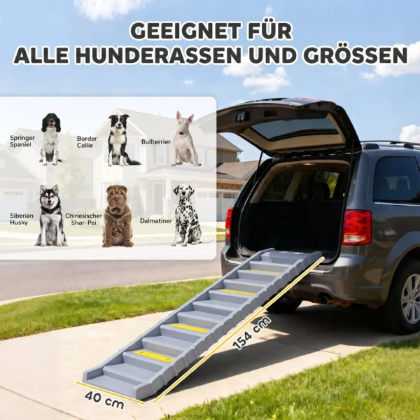 Hunderampe Auto Klappbar Hundetreppe Mit 10 Stufen Rutschfester Oberfläche, 154x40cm ür Groß Hunde Bis 25kg