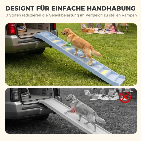 Hunderampe Auto Klappbar Hundetreppe Mit 10 Stufen Rutschfester Oberfläche, 154x40cm ür Groß Hunde Bis 25kg
