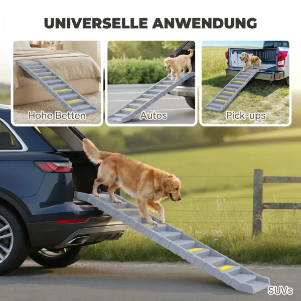 Hunderampe Auto Klappbar Hundetreppe Mit 10 Stufen Rutschfester Oberfläche, 154x40cm ür Groß Hunde Bis 25kg