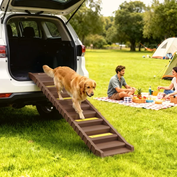 Hunderampe Auto Klappbar Hundetreppe Mit 10 Stufen Rutschfester Oberfläche, 154x40cm ür Mittelgröße Hunde Bis 25kg