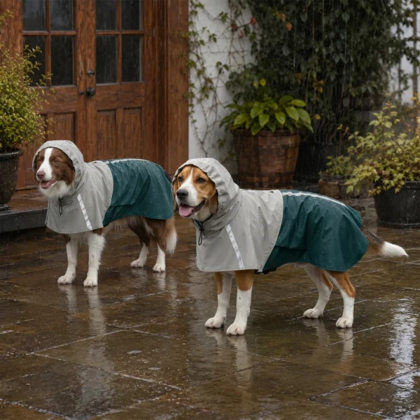 Hunderegenmantel, Wasserdichte & Atmungsaktive Verstellbares Regenjacke Mit Reflektierenden Streifen Leinenöffnung Grün
