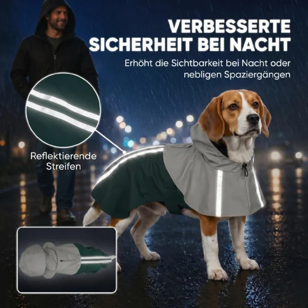 Hunderegenmantel, Wasserdichte & Atmungsaktive Verstellbares Regenjacke Mit Reflektierenden Streifen Leinenöffnung Grün