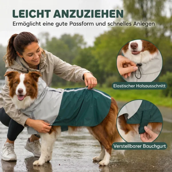 Hunderegenmantel, Wasserdichte & Atmungsaktive Verstellbares Regenjacke Mit Reflektierenden Streifen Leinenöffnung Grün