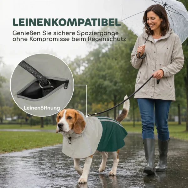 Hunderegenmantel, Wasserdichte & Atmungsaktive Verstellbares Regenjacke Mit Reflektierenden Streifen Leinenöffnung Grün