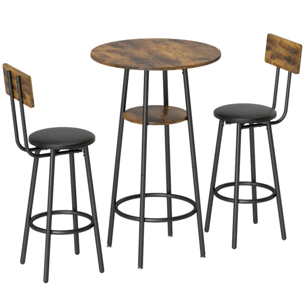 Industriële Bar Tafel Set Met 2 Gevoerde Krukken, Voetsteunen, Metalen Frame, Keukentafel Met Opslag, Rustiek Bruin