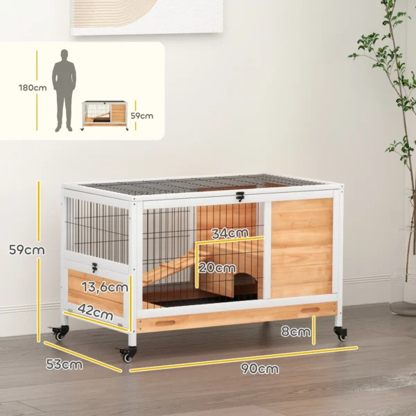 Kaninchenstall Aus Holz Hasenstall Mit 2 Etagen Klappdach Rädern Zwei Eingängen Rampe Ausziehbarem Tablett 90x53x59cm