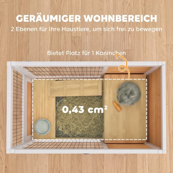 Kaninchenstall Aus Holz Hasenstall Mit 2 Etagen Klappdach Rädern Zwei Eingängen Rampe Ausziehbarem Tablett 90x53x59cm