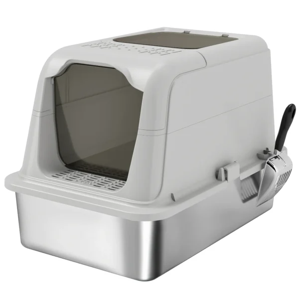 Kattenbak, Kattentoilet Met Deksel, Kattenbakschep, Voorste Ingang En Bovenste Uitgang, Roestvrij Staal Tot 8 Kg