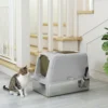 Kattenbak, Kattentoilet Met Deksel, Kattenbakschep, Voorste Ingang En Bovenste Uitgang, Roestvrij Staal Tot 8 Kg