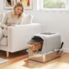 Kattenbak, Kattentoilet Met Deksel, Kattenbakschep, Voorste Ingang En Bovenste Uitgang, Roestvrij Staal Tot 8 Kg