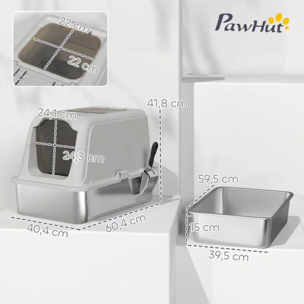 Kattenbak, Kattentoilet Met Deksel, Kattenbakschep, Voorste Ingang En Bovenste Uitgang, Roestvrij Staal Tot 8 Kg