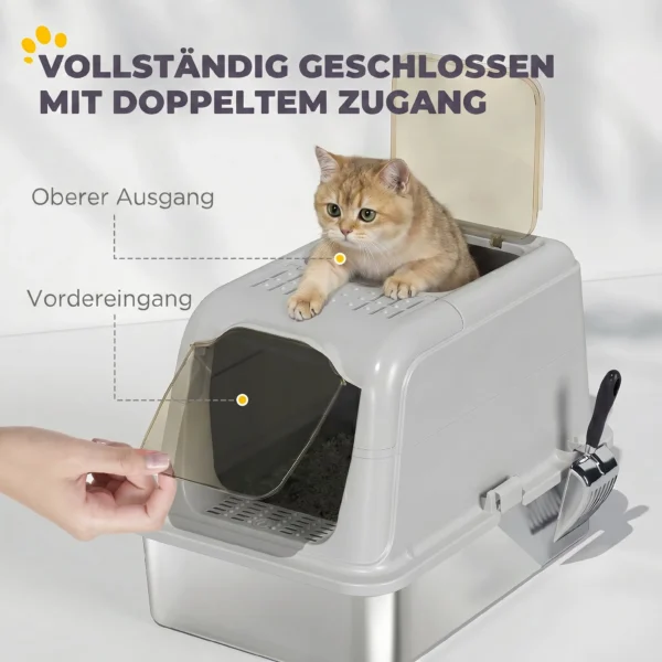 Kattenbak, Kattentoilet Met Deksel, Kattenbakschep, Voorste Ingang En Bovenste Uitgang, Roestvrij Staal Tot 8 Kg