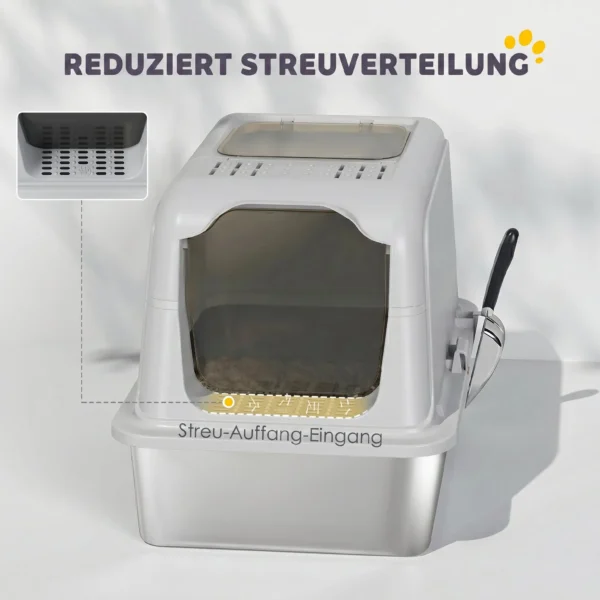 Kattenbak, Kattentoilet Met Deksel, Kattenbakschep, Voorste Ingang En Bovenste Uitgang, Roestvrij Staal Tot 8 Kg