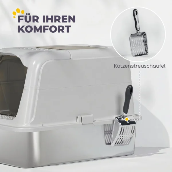Kattenbak, Kattentoilet Met Deksel, Kattenbakschep, Voorste Ingang En Bovenste Uitgang, Roestvrij Staal Tot 8 Kg