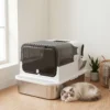 Kattenbak Van Roestvrij Staal Met Deksel XXL 72L Voor Grote Katten En Meerdere Katten Met Dubbele Deuren, Schep, Pedaal, Anti lek