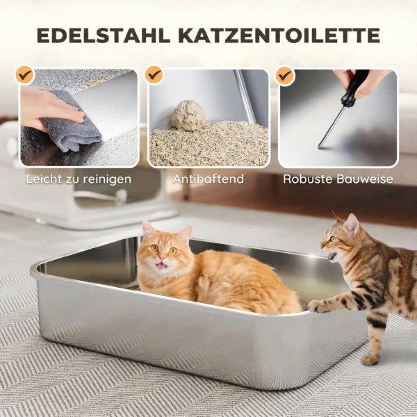 Kattenbak Van Roestvrij Staal Met Deksel XXL 72L Voor Grote Katten En Meerdere Katten Met Dubbele Deuren, Schep, Pedaal, Anti lek