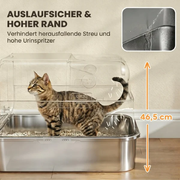 Kattenbak Van Roestvrij Staal Met Deksel XXL 72L Voor Grote Katten En Meerdere Katten Met Dubbele Deuren, Schep, Pedaal, Anti lek